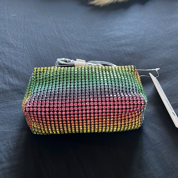 Aqua Rainbow crystal evening bag with chain strap - Picture 5 of 6